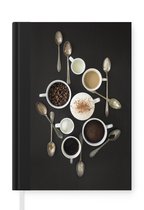 Notitieboek - Schrijfboek - Een bovenaanzicht van de ingrediënten van koffie - Notitieboekje klein - A5 formaat - Schrijfblok