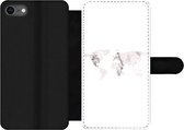Bookcase Geschikt voor iPhone 8 telefoonhoesje - Wereldkaart - Marmer print - Wit - Met vakjes - Wallet case met magneetsluiting