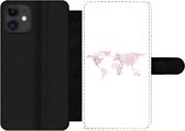 Bookcase Geschikt voor iPhone 12 Pro telefoonhoesje - Wereldkaart - Marmer print - Roze - Met vakjes - Wallet case met magneetsluiting
