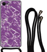 Hoesje met koord iPhone 7 - Paars - Wit - Marmer - Patronen - Siliconen - Crossbody - Backcover met Koord - Telefoonhoesje met koord - Hoesje met touw