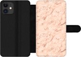 Bookcase Geschikt voor iPhone 12 Pro telefoonhoesje - Marmer print - Roségold - Patronen - Luxe - Met vakjes - Wallet case met magneetsluiting