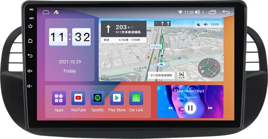 Autoradio Boscer® Android 11, Fiat 500 2007-2015, Apple Carplay et  Android Auto