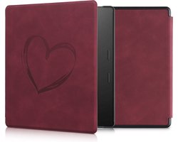 kwmobile e-reader hoesje geschikt voor Amazon Kindle Oasis 10. Generation hoes - Ereader flip case met standaard - Kunstleren e reader cover - Brushed Hart design in donkerrood