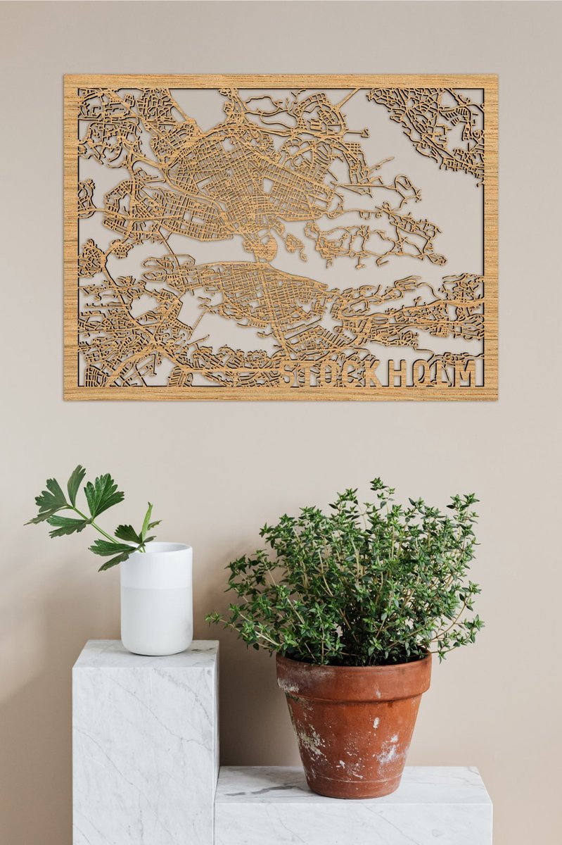 Houten Stadskaart Stockholm Eikenhout 50x70cm Wanddecoratie Voor Aan De Muur City Shapes