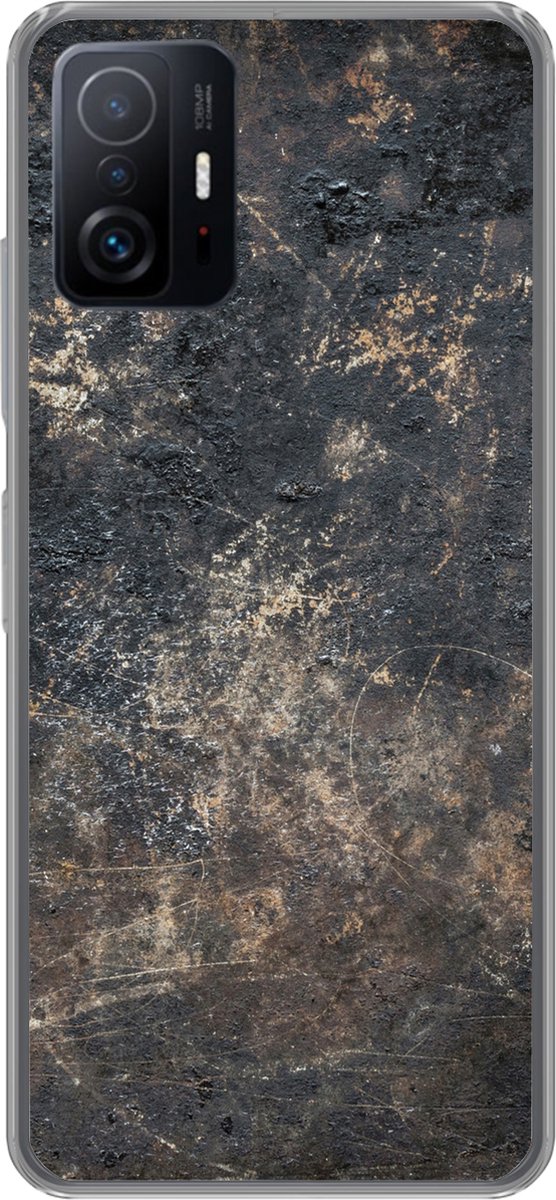 Telefoonhoesje Geschikt voor Xiaomi 11T Pro hoesje - Zwart - Roest print - Staalplaat - Siliconen Telefoonhoesje Telefoonhoesje