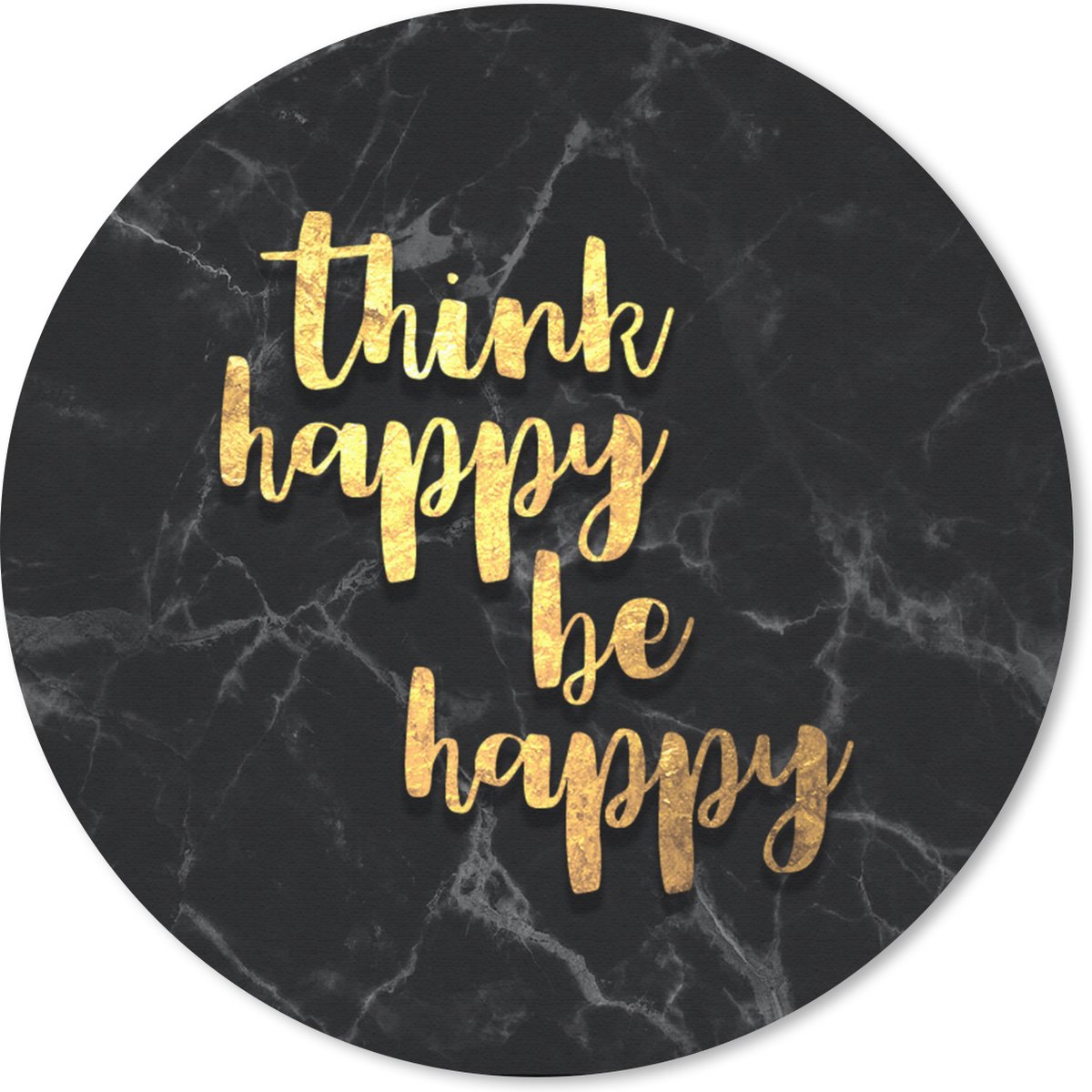 Muismat rond 50x50 cm - Mousepad Quote - Happy - Goud - Marmer print - Ronde muismatten