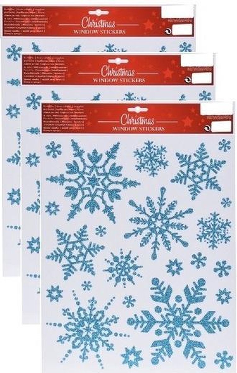 3x Kerst raamstickers blauwe glitter ijsvlokken/sneeuwsterren plaatjes 30 x | bol.com