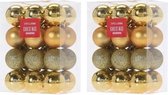 48x Gouden kunststof kerstballen 3 cm - Glans/mat/glitter - Onbreekbare kerstballen plastic - Kerstboomversiering goud