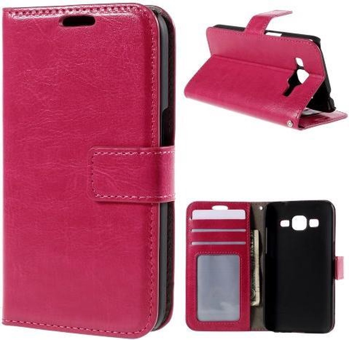 Cyclone cover wallet case hoesje Geschikt voor: Samsung Galaxy J1 2016 roze