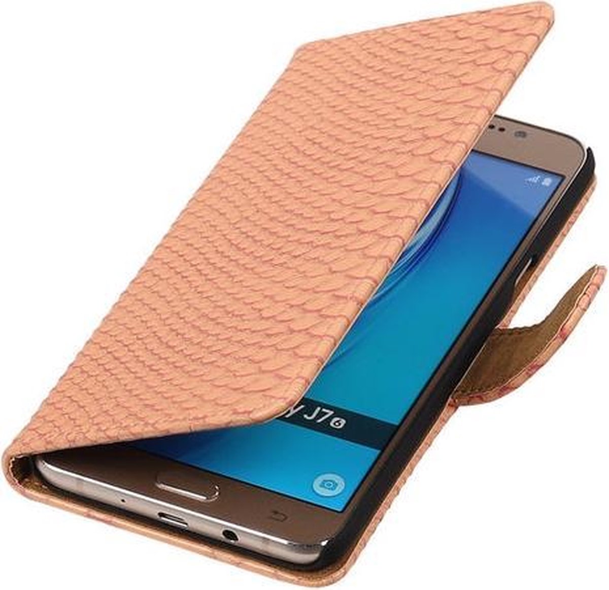 Roze Slang booktype cover hoesje voor Samsung Galaxy J7 2016