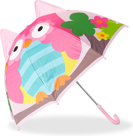 Relaxdays parapluie enfant motif animal - parapluie 3d - fille - garçon - parapluie enfant hibou
