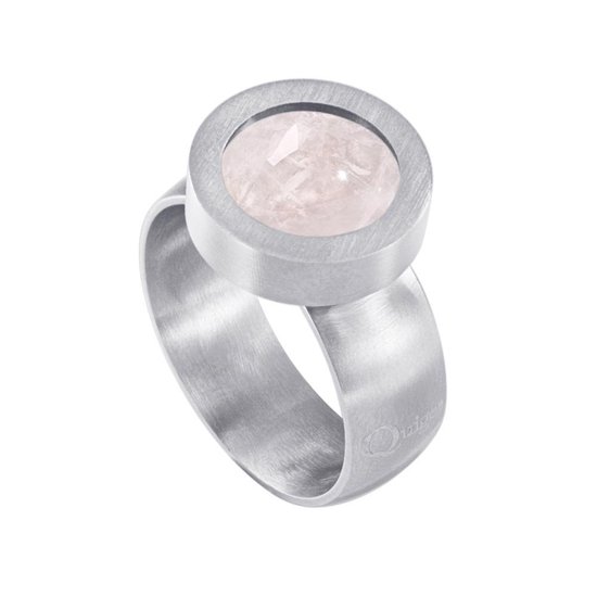 Quiges RVS Schroefsysteem Ring Zilverkleurig Mat 16mm met Verwisselbare Kwarts Roze 12mm Mini Munt