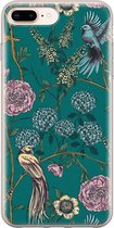 iPhone 8 Plus/7 Plus hoesje - Vogels Japanse bloemen - Soft Case Telefoonhoesje - Bloemen - Blauw