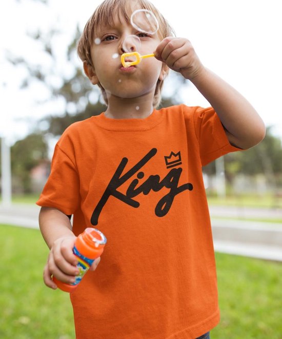 Oranje EK WK & Koningsdag T-Shirt Kind King Black (12-14 jaar - MAAT 158/164) | Oranje kleding & shirts | WK Feestkleding