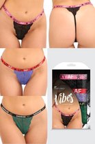 AF 3-Pack Strings  - Groen/Paars/Zwart - One Size (S-L 34 - 40) - Diverse kleuren - Sexy Lingerie & Kleding - Lingerie Dames -  Dames Lingerie - Strings