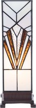 LumiLamp Tiffany Tafellamp 12*12*35 cm E14/max 1*25W Wit, Bruin Glas in lood Vierkant Art Deco Tiffany Bureaulamp Tiffany Lampen