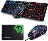 Gaming Keyboard - Muis Sets K13 USB Bedraad -104 Toetsen - Regenboog LED Backlit Multimedia Ergonomisch Gamer Toetsenbord + 2400 DPI 4 Knoppen - Optical Game Muizen + Muismat voor PC Laptop