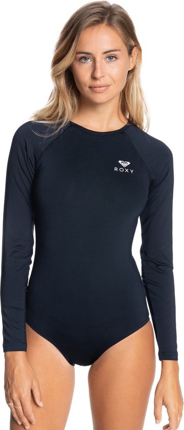 Roxy - UV Badpak voor dames - Essentials met korte rits - Longsleeve - True Black - maat S (36)