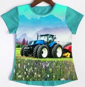 S&c t-shirt met tractor - meisjes - groen - maat 134/140 (10 jaar)