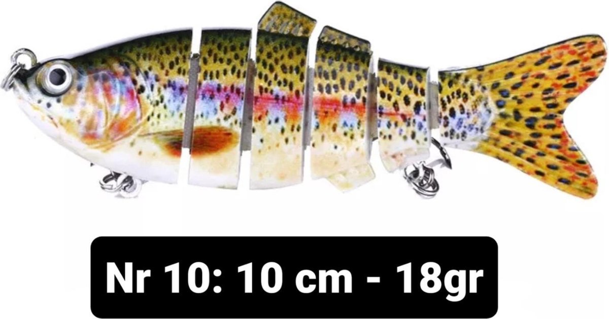 Realistische kunstaas "Multiplaza" met 6 swimbait - segmenten 10 cm - 18 gram - Lokaas - Hengelsport - vissen - snoek - 3d ogen - levendig - roofvissen - karper