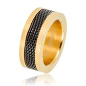 My Bendel - Unieke brede ring - goud-zwart - Brede ring - goud - van edelstaal met zwart geweven structuur - Met luxe cadeauverpakking
