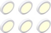 LED Downlight 6 Pack - Opbouw - Rond 18W - Warm Wit 3000K - Mat Wit Aluminium - Ø225mm