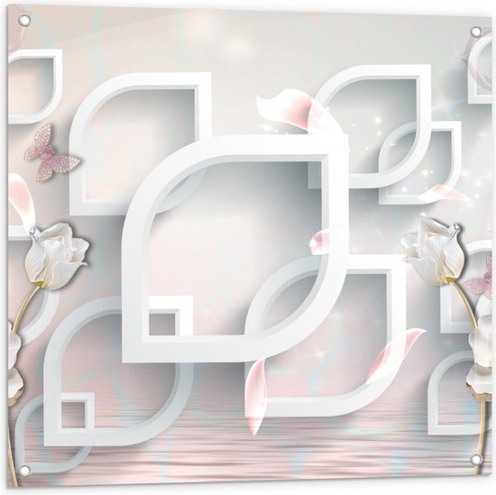 Tuinposter met Bloemen en Druppelvormen