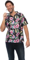 Partychimp Luxe Hawaii Blouse Heren Carnavalskleding Heren Overhemd - Maat XL - Zwart