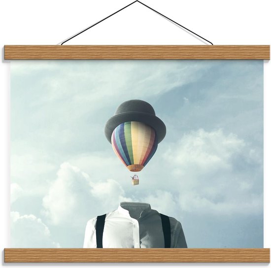 Schoolplaat – Surrealisme van Persoon met Hoofd van Luchtballon - 40x30cm Foto op Textielposter (Wanddecoratie op Schoolplaat)