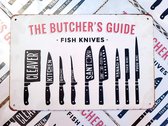 Butcher's guide | Fish knives | 20 x 30cm | metalen wandbord | bbq | binnen en buiten