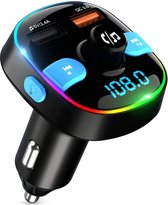 bluetooth transmitter - FE Bluetooth 5.0 -  FM-zender - QC3.0 - auto-radio-adapter met 7 kleuren LED-backlit - dual USB-poorten - transmitter -  ondersteunt handsfree-installatie S