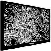 Schilderij Map van Wenen, Vienna, 2 maten, zwart-wit, Premium print