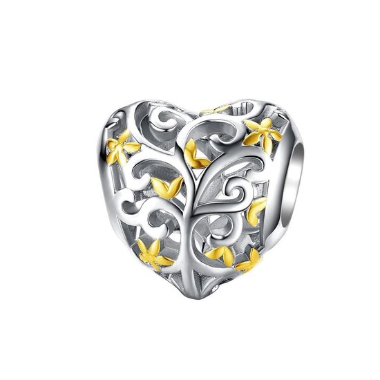 Hart tree of life goud bead | levensboom bedel | Zilverana | geschikt voor alle bekende merken | 925 zilver | moederdag - Zilverana