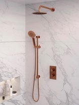 Inbouw Regendouche Set Brauer Copper Edition Gebogen Wanduitloop Ronde Hoofddouche 20 cm Met Glijstang en Handdouche 3 Standen Koper