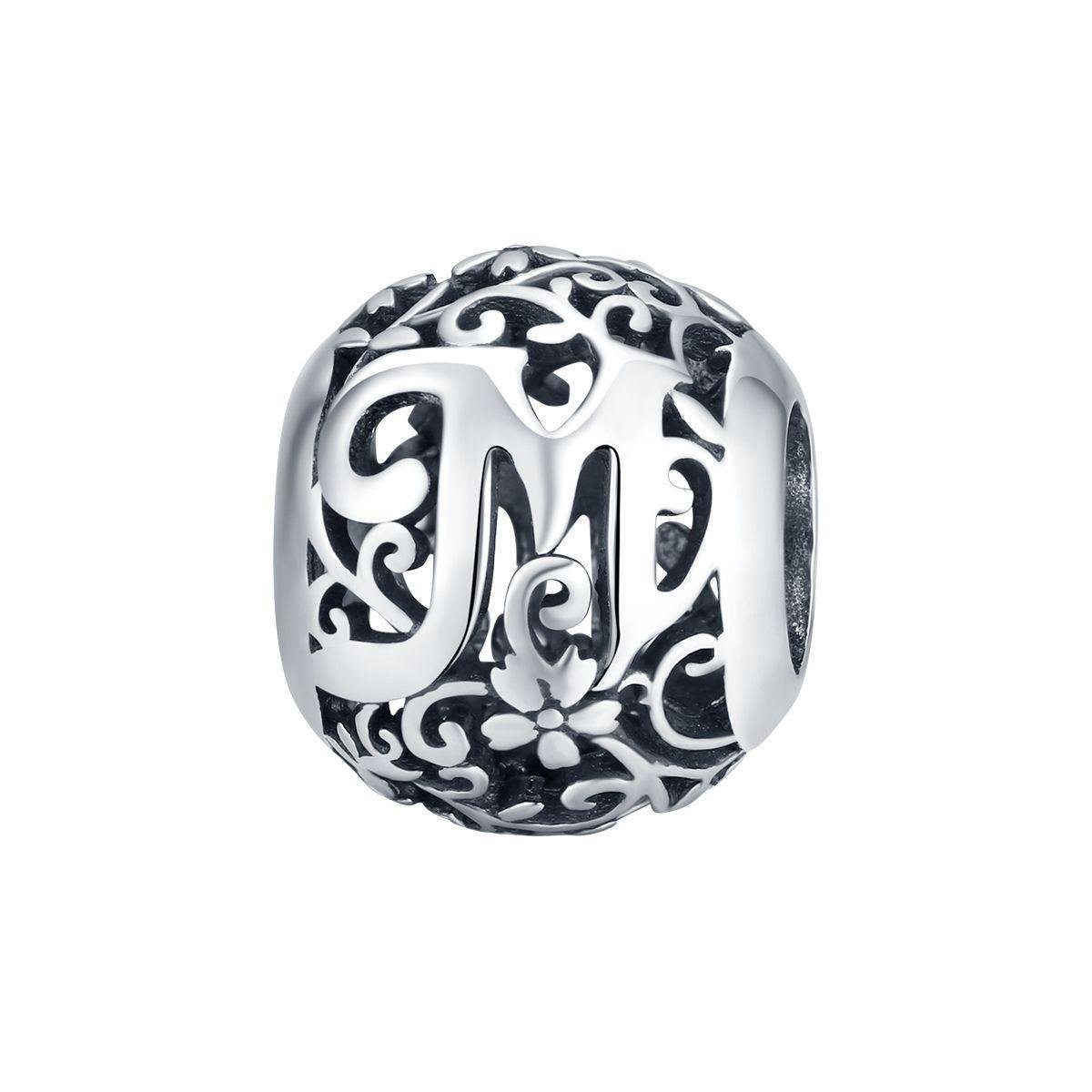 Letter M romantisch bedel | alfabet bead | Zilverana | geschikt voor alle bekende merken | 925 zilver | moederdag - Zilverana