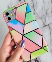 ShieldCase geschikt voor Apple iPhone 12 Mini - 5.4 inch hoesje marmeren patroon - regenboog