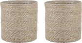 2x pièces pot de plantes/fleurs en rotin naturel panier de jute/roseau torsadé H18 et D18 cm - Avec intérieur en plastique