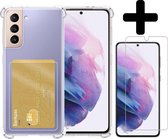 Samsung S21 Hoesje Pasjeshouder Case Met Screenprotector - Samsung Galaxy S21 Pasjeshouder Card Case Hoesje Met Screenprotector - Transparant