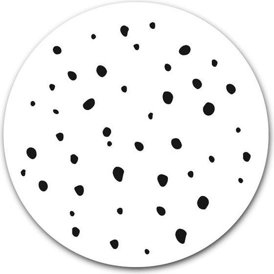Wandcirkel met zwarte stippen op hout - WallCatcher | Multiplex 80 cm rond | Houten muurcirkel Dots