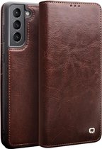 Qialino - echt lederen luxe wallet hoes - Samsung Galaxy S21 Plus - Bruin