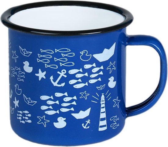 BLAUWE EMAILLE BEKER MINI MUG (6X6CM) ZEE & STRAND - JOYIN