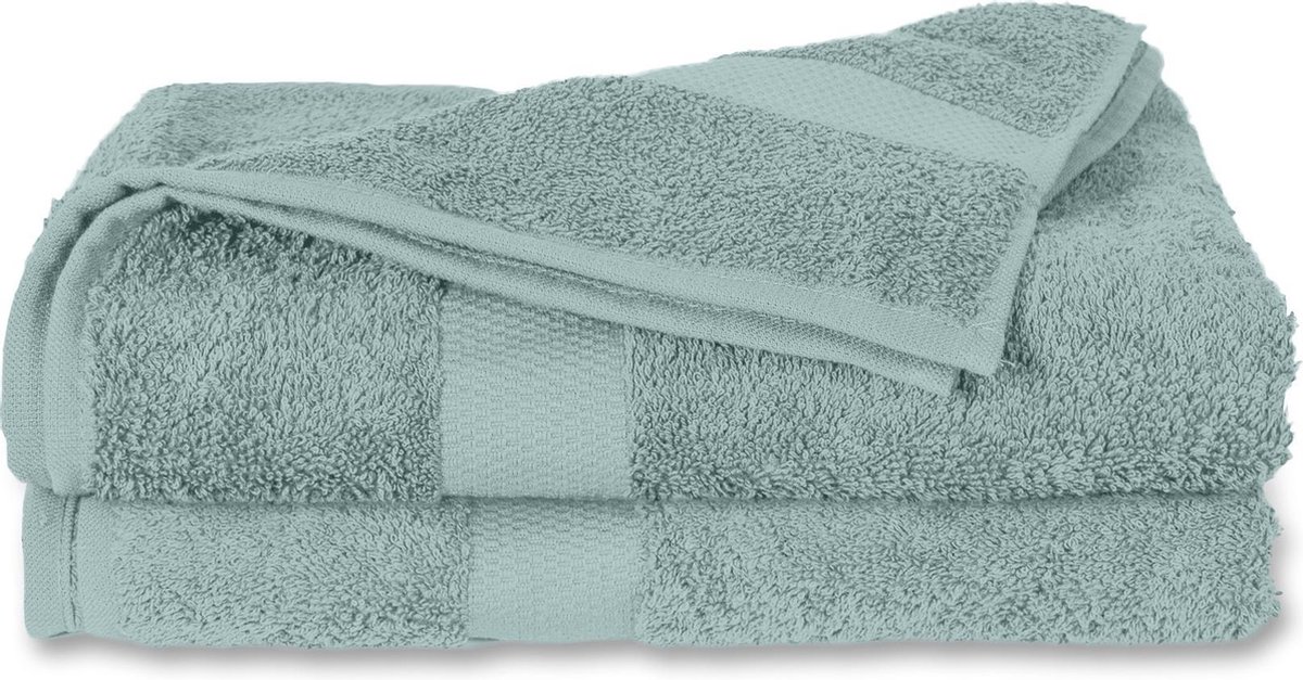 Twentse Damast Luxe Katoenen Badstof Handdoeken - Badhanddoeken - 2 stuks - 50x100 cm - Mint Groen