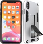 Stand Shockproof Telefoonhoesje - Magnetic Stand Hard Case - Grip Stand Back Cover - Backcover Hoesje voor iPhone X - iPhone Xs - Zilver