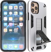 Stand Shockproof Telefoonhoesje - Magnetic Stand Hard Case - Grip Stand Back Cover - Backcover Hoesje voor iPhone 12 - iPhone 12 Pro - Zilver