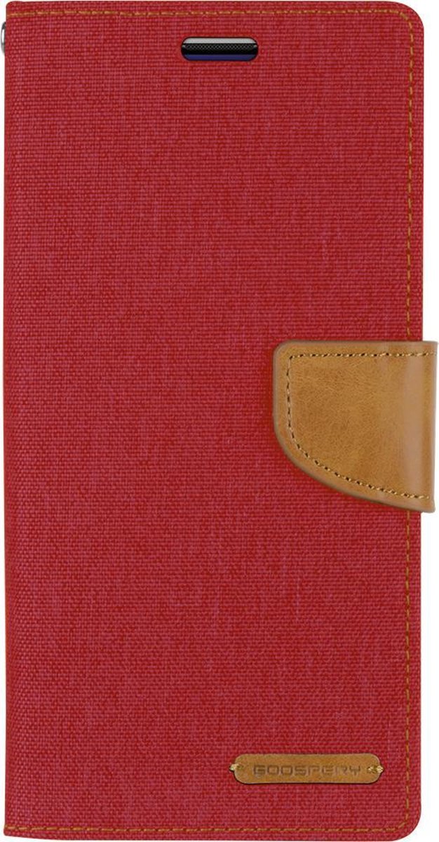 Hoesje geschikt voor iPhone 12 Pro Max - Mercury Canvas Diary Wallet Case - Hoesje met Pasjeshouder - Rood