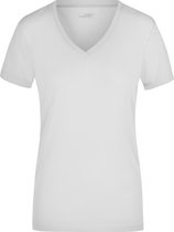 Wit dames stretch t-shirt met V-hals S