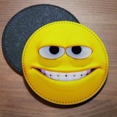 ILOJ onderzetter - Emoticon grijnzend in geel - rond