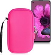 kwmobile telefoontasje universeel geschikt voor M - 5,5" smartphones - 15,2 x 8,3 cm - Hoesje met rits en polslusje -In neon roze -