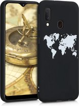 kwmobile telefoonhoesje compatibel met Samsung Galaxy A20e - Hoesje voor smartphone in wit / zwart - Wereldkaart design