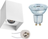 Opbouwspot Set - OSRAM Parathom PAR16 930 36D - Pragmi Luxina Pro - GU10 Fitting - Dimbaar - Opbouw Vierkant - Mat Wit - 3.7W - Warm Wit 3000K - Verdiept - Kantelbaar - 90mm - BSE